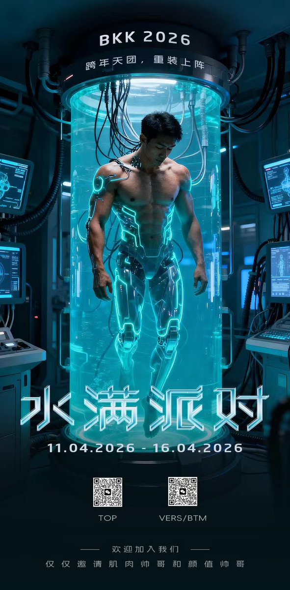 亞洲奢華的私人派對——水滿派對。百人大趴，連續六天，一共九場，各國帥哥齊聚曼谷，肌肉、大Dior、天菜、近身肉搏，精液四濺，激情澎湃，肉體與靈魂的交織！一年一次，不容錯過！掃碼報名！