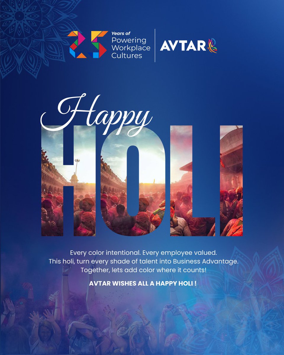 avtarcc's tweet photo. This Holi, build a more colourful culture.
Together, let’s operationalize inclusion to unlock the full spectrum of talent and belonging.
#HappyHoli #CelebrateYou #WorkplaceInclusion #Avtar https://t.co/mRirjOTEbM