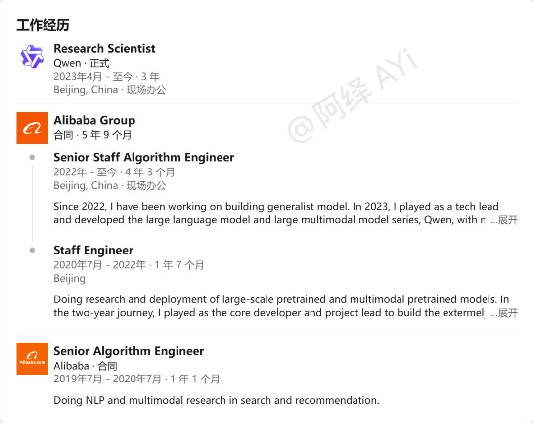 林俊旸这简历是真的牛逼啊，
六年从校招新人到千问技术负责人，

<a href="/elonmusk/">Elon Musk</a> elon，how could we not recruit such an outstanding talent？

1993 年出生，
本科毕业于北京大学计算机系，
硕士转向语言学与应用语言学，

2019 年以应届生身份
加入阿里达摩院智能计算实验室，
参与 M6 多模态模型研发