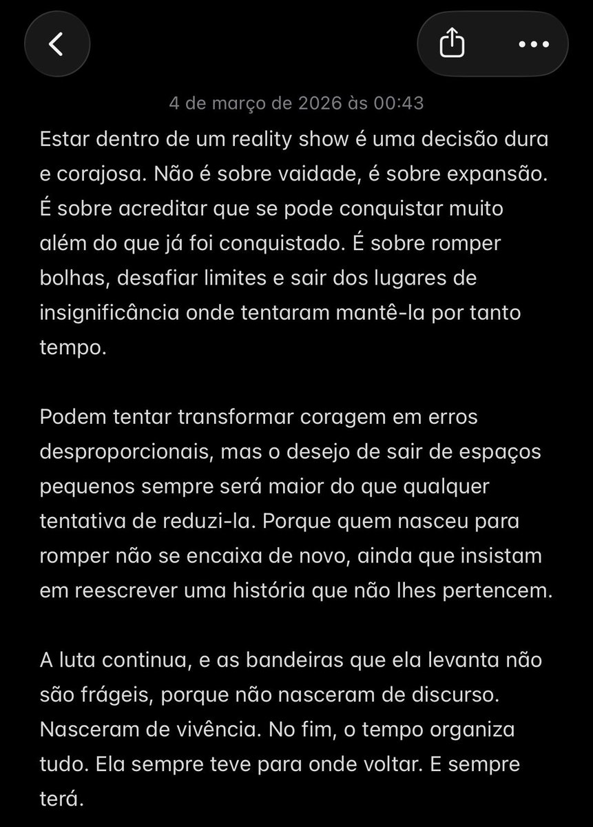 te amo, vida <a href="/MarcieleAlb/">Marciele Albuquerque 🪇</a> 

Não digo que estou com você até o fim, porque para quem entende que a luta não é um capítulo, mas uma trajetória, não existe fim, existe continuidade, sempre e sempre! 

fica firme! 💙