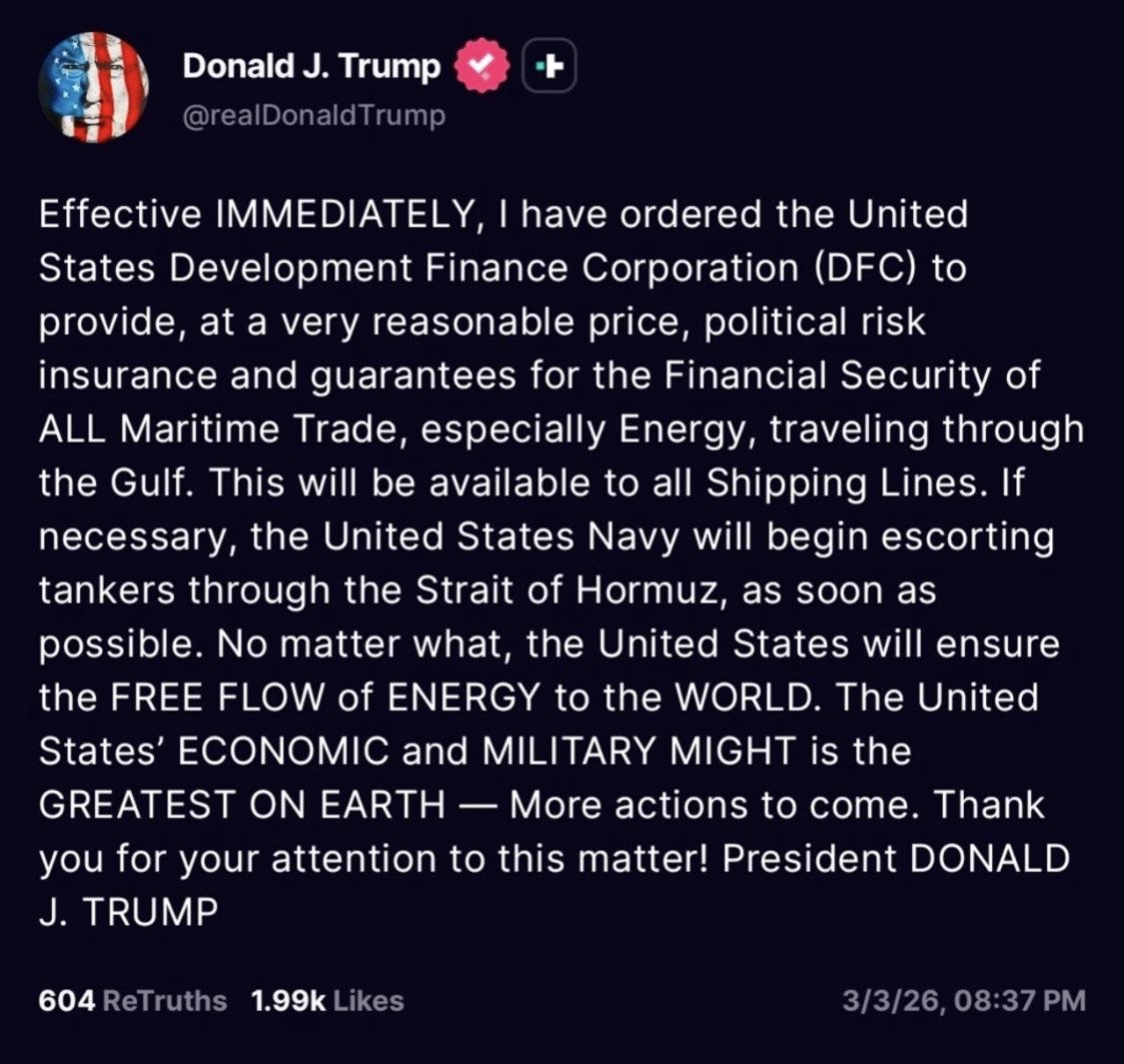 Donald Trump baru saja mengumumkan bahwa Angkatan Laut AS akan mengawal pengiriman melalui Selat Hormuz.

Jika benar demikian, artinya AS membawa pasukannya ke jangkauan rudal Iran. Sungguh bukan tindakan yang cerdas.

Iran mengancam akan menyerang kota-kota Eropa: "Kami akan