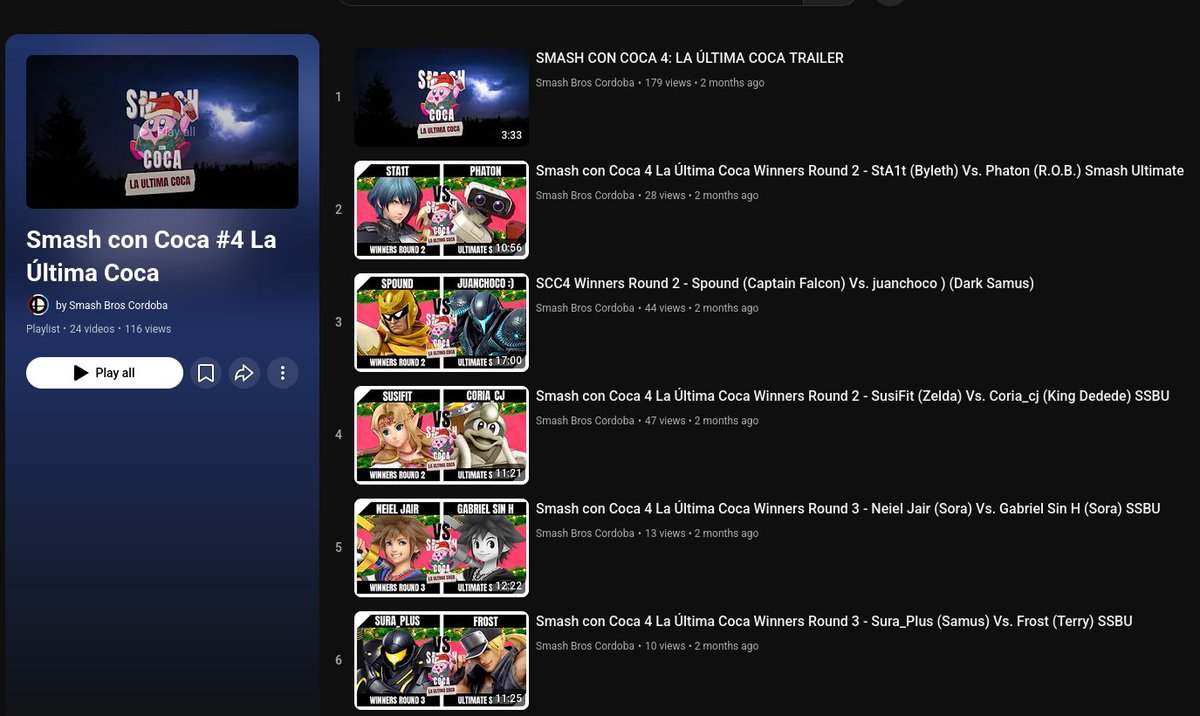 ssbucordoba's tweet photo. En nuestro canal de Youtube pueden encontrar todos los resubidos de nuestros torneos.
▶️ Miranos en: https://t.co/0koD6zf2zD
#SmashTournament #SSBU https://t.co/FhWnNeGPsU