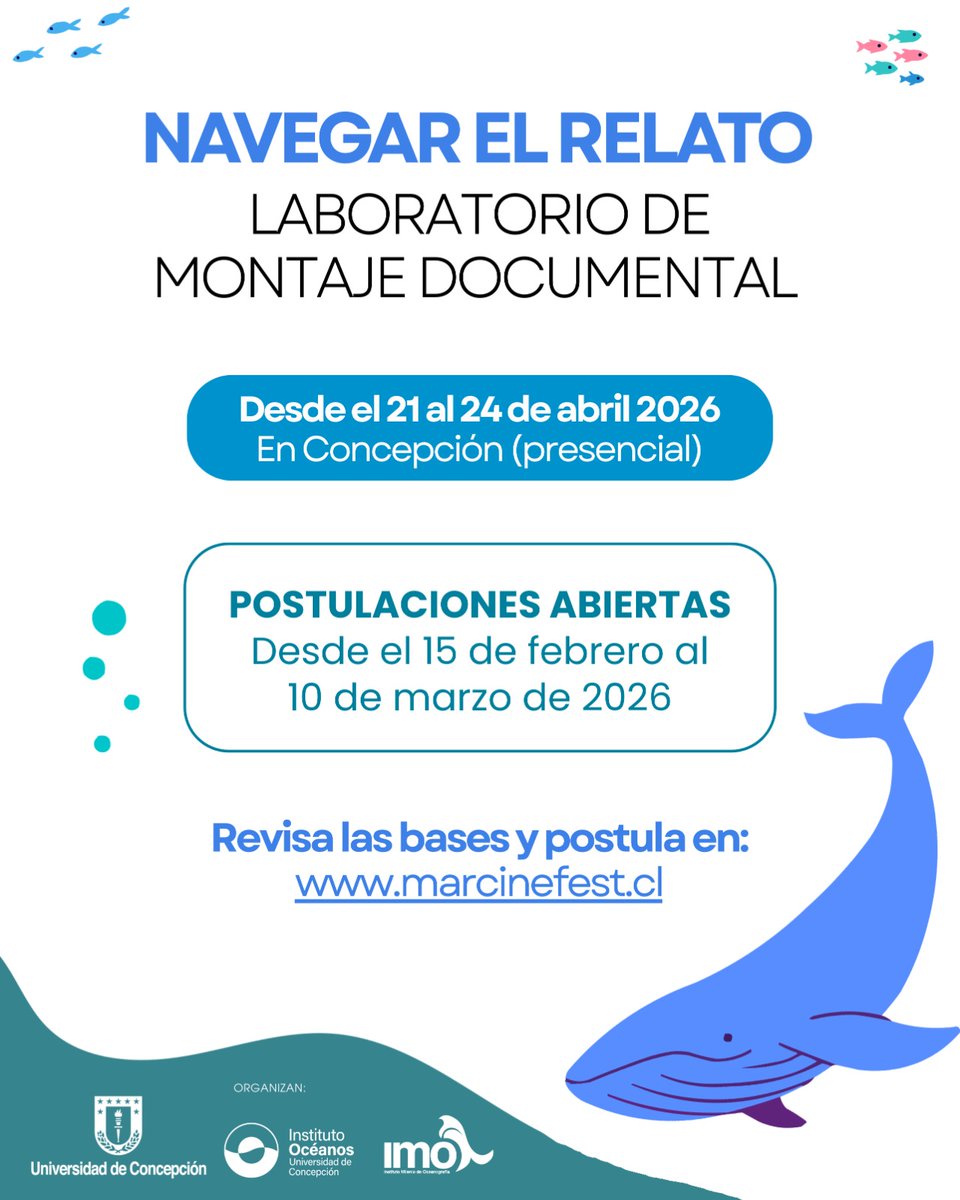 marcinefest's tweet photo. ¡BUSCAMOS HISTORIAS QUE EMERJAN DEL MAR! 🎥✨
¿Tienes un proyecto documental y no sabes cómo darle el cierre final? ¡Esta es tu oportunidad!
⏳ ¡ÚLTIMO LLAMADO!
Plazo final: 10 de marzo de 2026.
📧 Postula en https://t.co/f8V09LhmVg https://t.co/JYIwjJzIGX