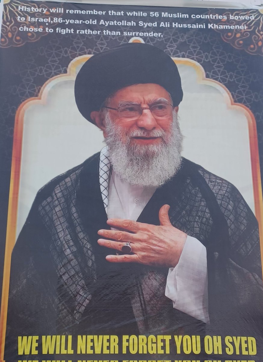 Shawz09's tweet photo. History will remember that while 56 Muslim COUNTRIES bowed to Israel, 86-year-old Ayatollah Syed Ali Hussaini Khamenei chose to fight rather than surrender. https://t.co/sWRdV2CZt4