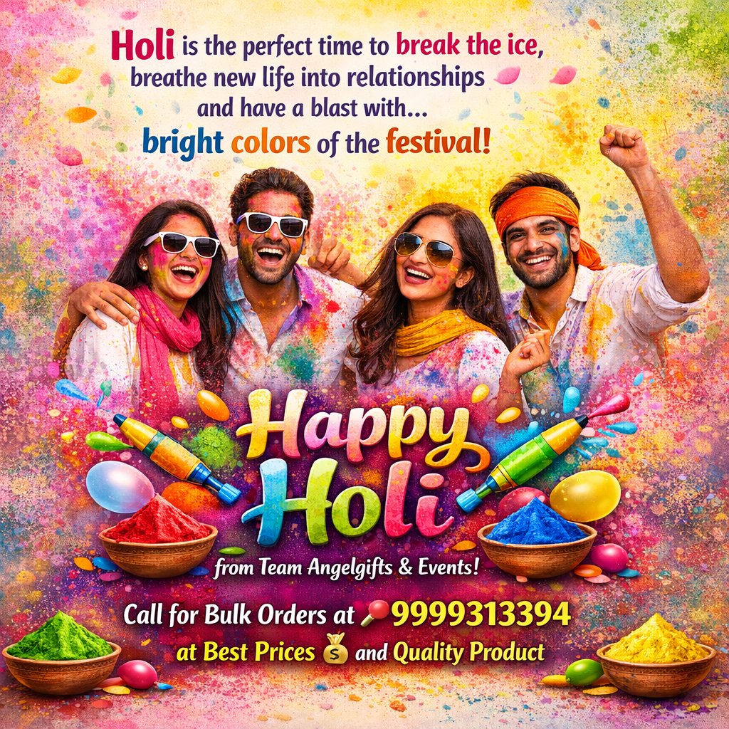Angel22662239's tweet photo. 🎯Holi is the perfect time to break the ice, breathe new life into relationships &amp; have a blast with people with bright colors of the festival.  Happy Holi from Angel gifts. 

#happyholi #angelgifts #festivalgiftingideas #festivalgifting #holiwishes #holi2026 https://t.co/P7qkLAC4HD