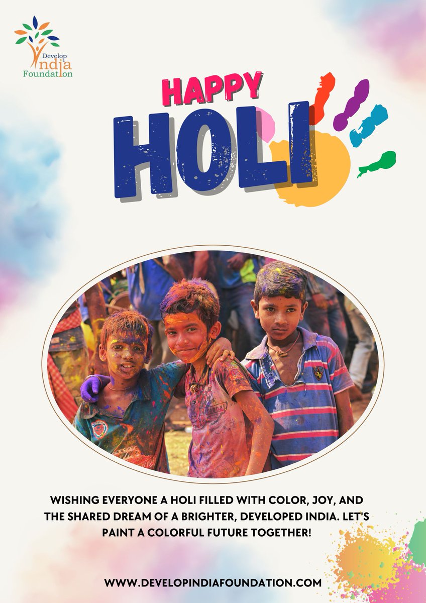 DevelopIndiaFo1's tweet photo. Celebrating colors, unity &amp; the dream of a developed India 🌈

Wishing you a joyful #Holi!

#HappyHoli #DevelopIndiaFoundation #IndiaRising #FestivalOfColors #Community #Hope https://t.co/WsEouh1HGJ