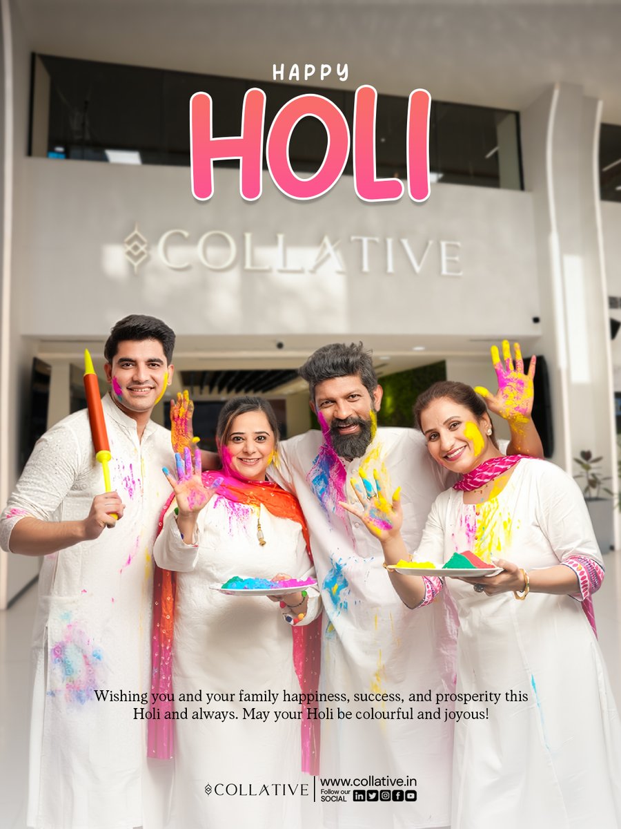 Collativeindia's tweet photo. This Holi, may each colour carry a blessing — of happiness, health, and togetherness. Happy Holi from the Collative family! 🌸💙

#happyholi #festivalofcolours #indianfestival #cowokringspace #collative https://t.co/j0xhQjlSFS