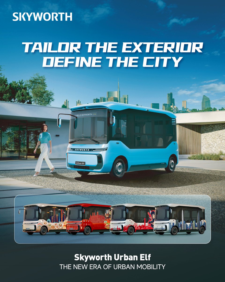 Make your city streets iconic! SKYWORTH URBAN ELF offers full exterior customization—city-themed liveries, campaign wraps, and branded fleets—transforming every vehicle into a moving landmark. 
#SkyworthAuto #UrbanElf #CityBranding #SmartMobility