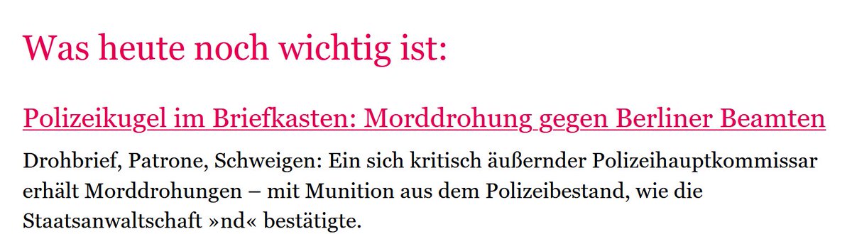 HSB_Forum's tweet photo. Wann bringen "Unabhängige in der Polizei e.V." aka #UPol einen Initiativantrag im Personalrat der @polizeiberlin ein: "Keine Kugeln für Cops. Schützt unsere Kolleg:innen."
Wann Demo der Zivilgesellschaft auf dem Alex: "Löschung der Wortmarke der @DPolGBerlin beim DPMA jetzt!"
Und wieso - zur verrußten Unterwelt - sagt @PolizeiGruen nichts (mehr)?
… ältere unter hier Mitlesenden erinnern sich evtl. noch an Bianca Müller und ihren Verein der "kritischen Polizist:innen" um die Jahrtausendwende herum. Die damals sehr presseaffine Frau kommt mir gerade in den Sinn.
Ja, ich kannte sie und Details des Geschehens. Wahrscheinlich deswegen erinnert mich hier einiges - der Ton der Berichterstattung des @ndaktuell heute passt zu dem der @tazgezwitscher damals. Da kommt noch mehr …
Leider!