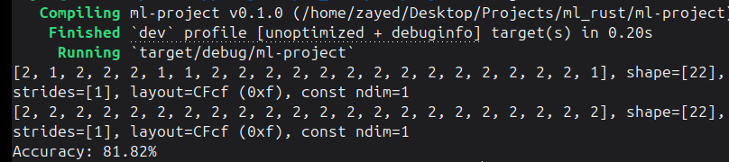 zayedansari2004's tweet photo. Been learning Rust for a few days now.
Started with the basics, structs, enums, Ownership, Mutability, Ownership, Borrowing, References etc .

Curiosity hit can I actually do ML in Rust?

Found this from @freeCodeCamp 
[Link:- https://t.co/J4MYur4jxM]

 linfa makes it possible.

Played with Decision Tree on iris:
-> Gini, max_depth=3, 85% split → 86.36% accuracy
->  Entropy, max_depth=10, 85% split → 81.82%

Smaller training data + deeper tree = overfitting. Classic.