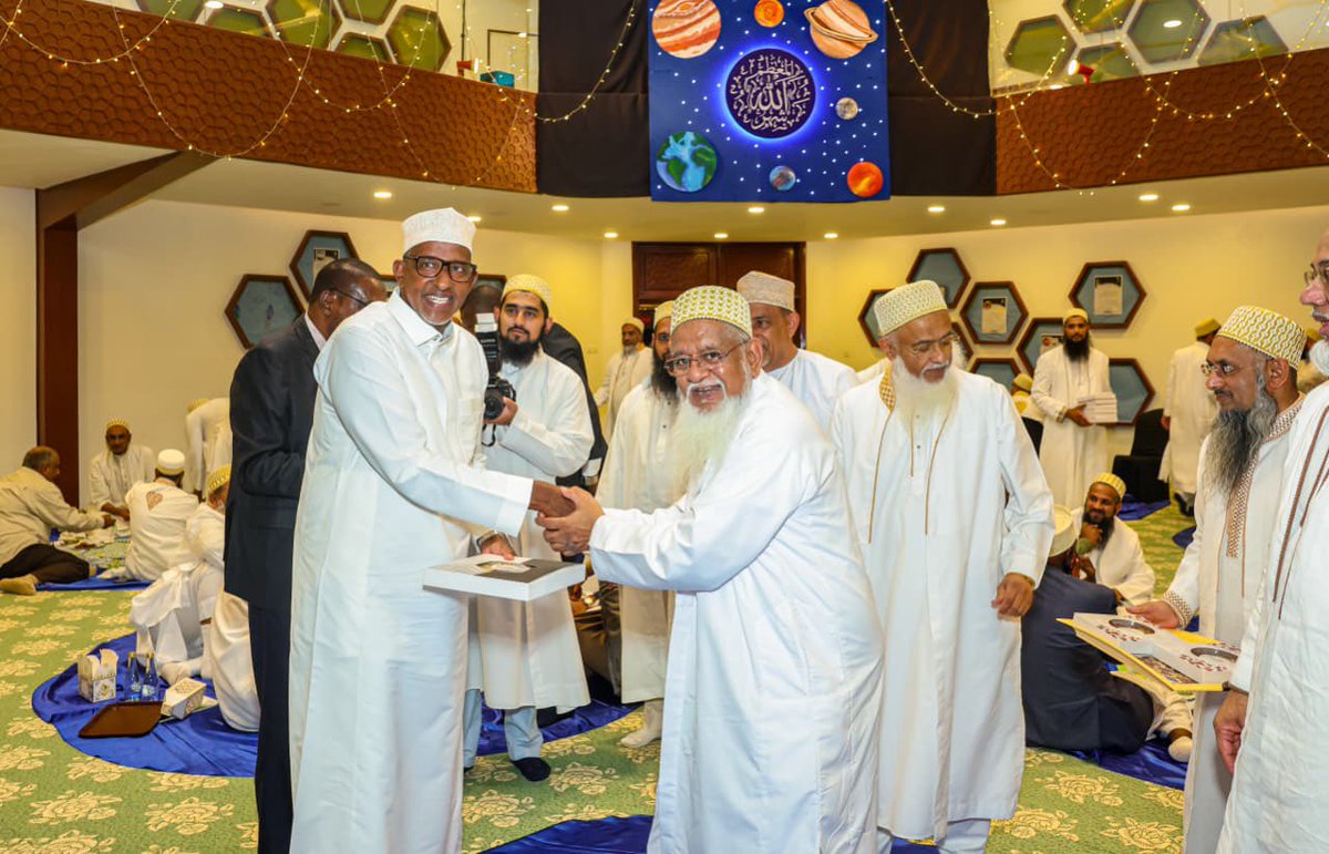 HonAdenDuale's tweet photo. Honoured an Iftar invitation hosted by the Dawoodi Bohra Community of East Africa in the Karen area of Nairobi, an evening that showcased the community's enduring values of family unity, education and social responsibility.

I commended their exceptional organisation and steadfast commitment to nurturing a morally upright and compassionate society. Their culture of unity and care for the vulnerable stands out as an example worth emulating.

Through their Project Rise initiative, the community continues to expand access to medical support, including plans to hold four major medical camps across different counties, a clear demonstration of their commitment to improving the well-being of Kenyans.

In keeping with the charitable essence of the Holy Month of Ramadhan, the community also donated 14 tonnes of food to drought-affected regions. 

I flagged off the consignment, which will support 2,000 families over the next two weeks, reaffirming their dedication to service and humanity.

The Iftar was attended by prominent leaders including, EALA MP Hon. Suleiman Shahbal, Isiolo County Woman Rep. Hon. Mumina Bonaya, Lamu East MP Hon. Capt. Ruweida Mohammed, Kenya Red Cross Society Dr. Ahmed Idris, Ambassador Mahat Mohammed and FKF President Hussein Mohammed among others.