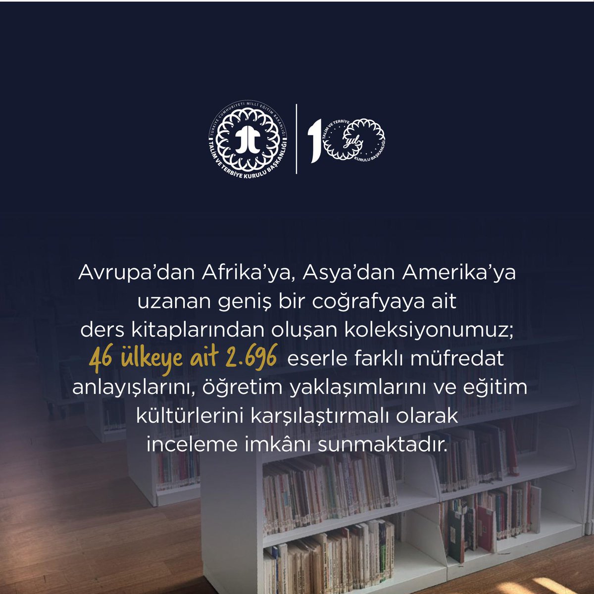 meb_ttkb's tweet photo. Talim ve Terbiye Kurulu Başkanlığı Kütüphanesi'ni yakından tanımak ister misiniz?
Zengin koleksiyonu, araştırma imkânları ve uluslararası kaynaklarıyla kütüphanemize ilişkin detaylara ulaşmak için 👉🏻https://t.co/XUtP7PdEZo https://t.co/FnsOLwbM4C