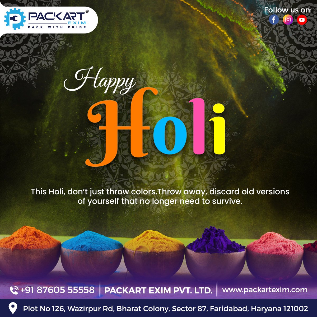 Packartexim's tweet photo. Holi forecast: 100% chance of colorstorms, spontaneous banter, and hearts refusing to stay predictable. ๐๐
#Holi2026 #ColorStorm #HoliMood #FestivalVibes #LetItBloom ๐จ https://t.co/XT6CACsRs5