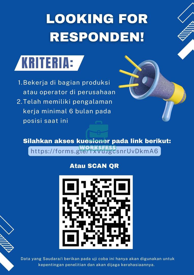worksfess's tweet photo. HALOO NEED HELPP :( buat yang kerja di bagian produksi/operator (blue collar) dan bersedia, boleh bantu isi kuesioner skripsi sender… masih butuh banyak responden🥲🙏🏻 kalau bersedia silakan akses link/scan QR/reply yaa. Terima kasih banyak! 🥹🤲🏻 work! https://t.co/SSwmhTccFa