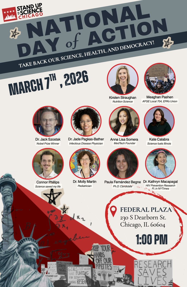 _M_Schultz_'s tweet photo. Join me on Saturday in Federal Plaza, Chicago to stand up for science! 
📍Federal Plaza, 230 S Dearborn St, Chicago, IL 60604 
🗓️ Saturday, March 7th, 1pm 
🔗 More information and RSVP https://t.co/Z86l6MH2Rr... https://t.co/foO4KbqrxU