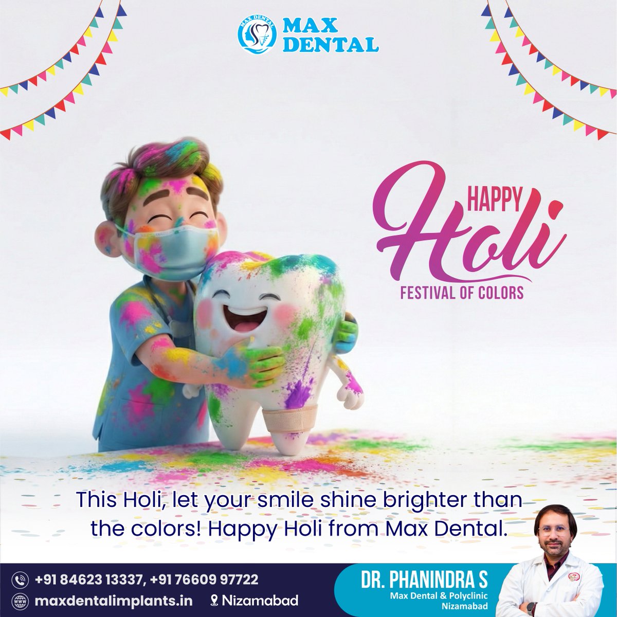 SAIMAXDENTAL1's tweet photo. 🌸 Happy Holi from Max Dental 🌸

This Holi, let your smile shine brighter than every color around you!

#HappyHoli #Holi2026 #drphanindra_max_dental #drphanindras #phanindra_sandebiksham #nizamabad #Telangana https://t.co/VrKzbmEXog