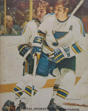 hockey_vintage's tweet photo. #WaybackWednesday Happy birthday to the late Bob Plager who would have been 83 years old today. Here's Bob with his older brother Barclay on the cover of National Hockey League Magazine (1972) @StLouisBlues https://t.co/q2UyHKQgFg