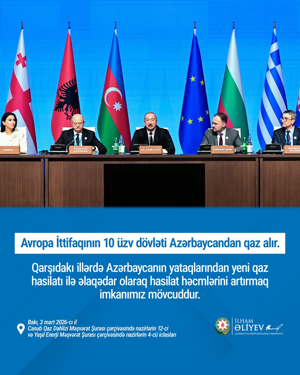 Avropa İttifaqının 10 üzv dövləti Azərbaycandan qaz alır.