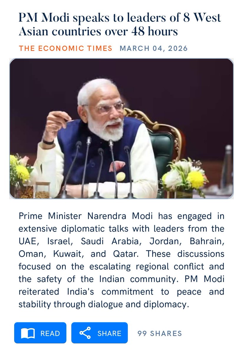 PM Modi speaks to leaders of 8 West Asian countries over 48 hours
economictimes.indiatimes.com/news/india/pm-…