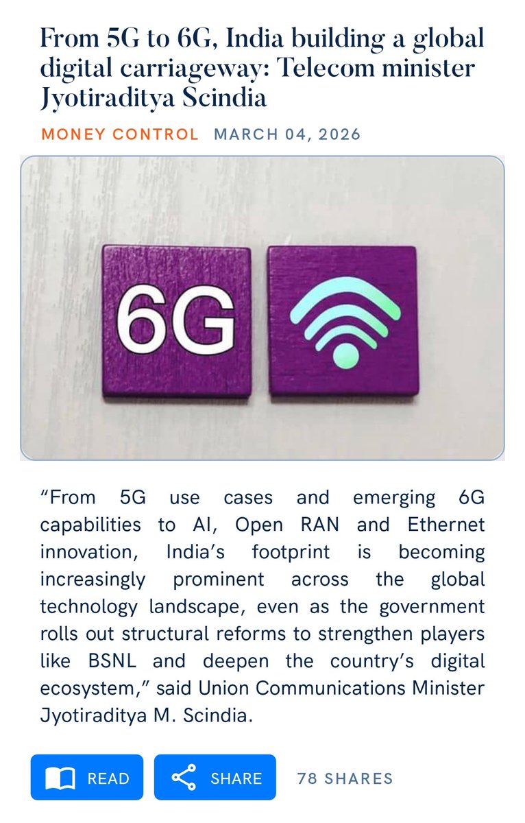 From 5G to 6G, India building a global digital carriageway: Telecom minister Jyotiraditya Scindia
moneycontrol.com/news/telecom/f…