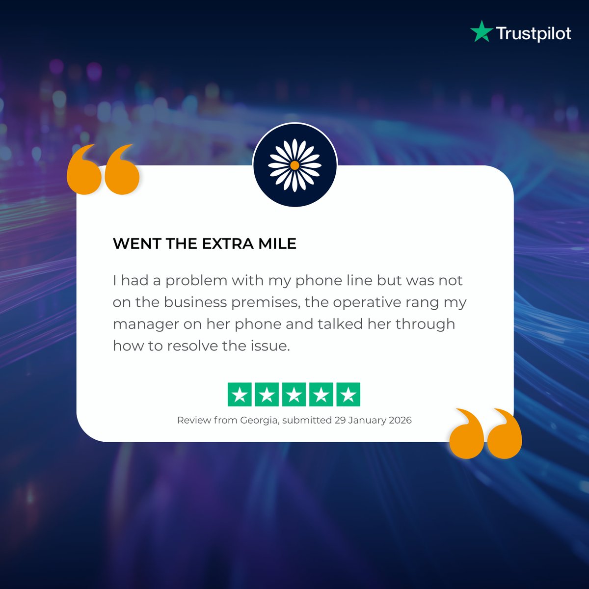 DaisyGroupUK's tweet photo. Over 17,000 customers have shared their experience with Daisy on Trustpilot, earning us a 4.8 TrustScore!

Thank you for choosing Daisy. https://t.co/RbbwbwGJYF
