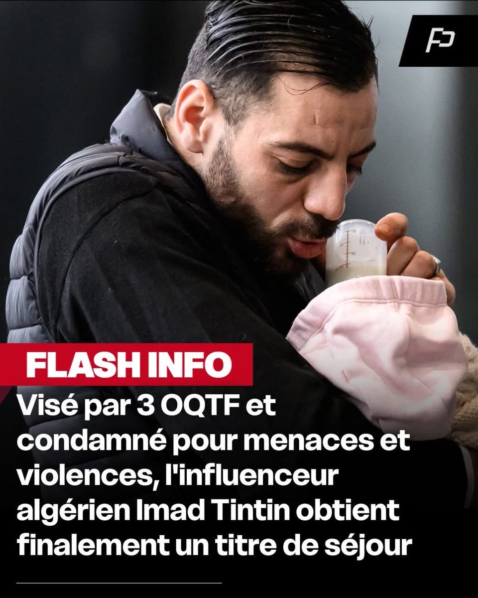 🚨⚖️🇫🇷 ALERTE INFO : Un influenceur sous 3 OQTF obtient finalement un TITRE DE SÉJOUR 

Imad Ould Brahim, alias Imad Tintin, influenceur algérien de 32 ans, visé par trois obligations de quitter le territoire français, vient pourtant d’obtenir gain de cause devant la justice.

Le