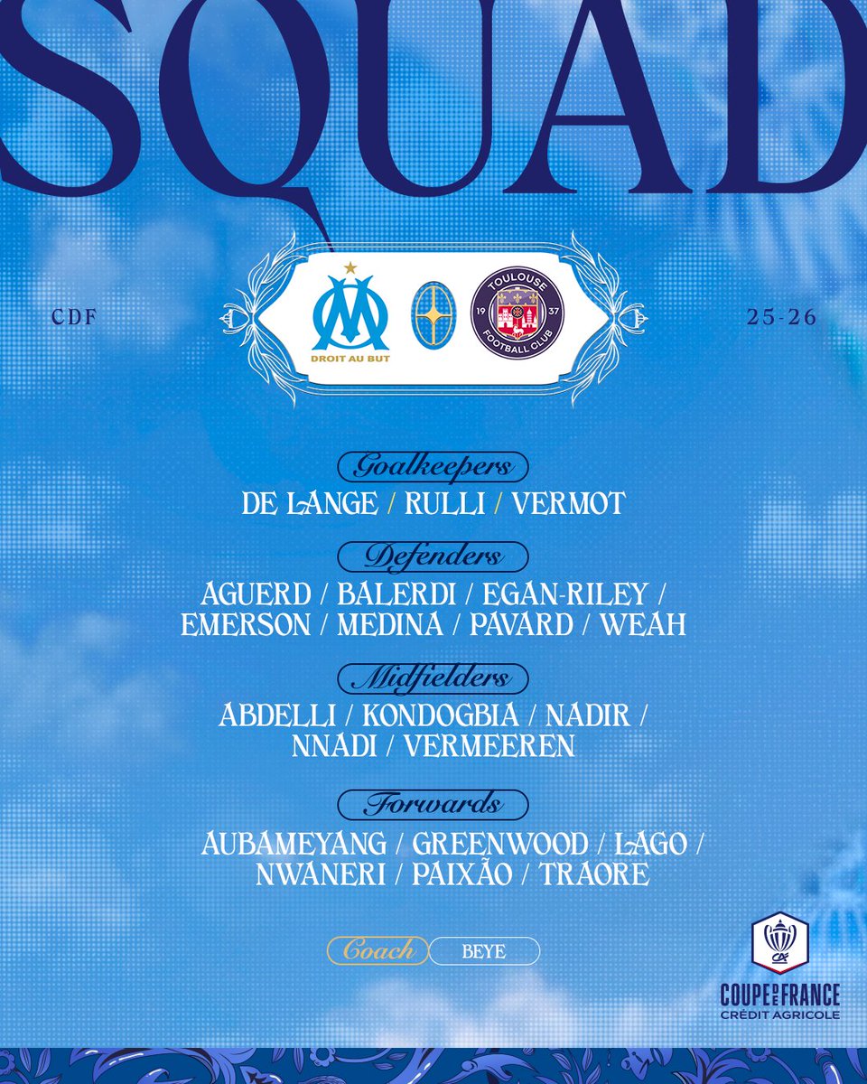 👥 #OMTFC

Le groupe de 2️⃣1️⃣ joueurs d'𝗛𝗮𝗯𝗶𝗯 𝗕𝗲𝘆𝗲 pour la réception de Toulouse, ce soir à l'<a href="/orangevelodrome/">Orange Vélodrome 🏡</a> 💥
