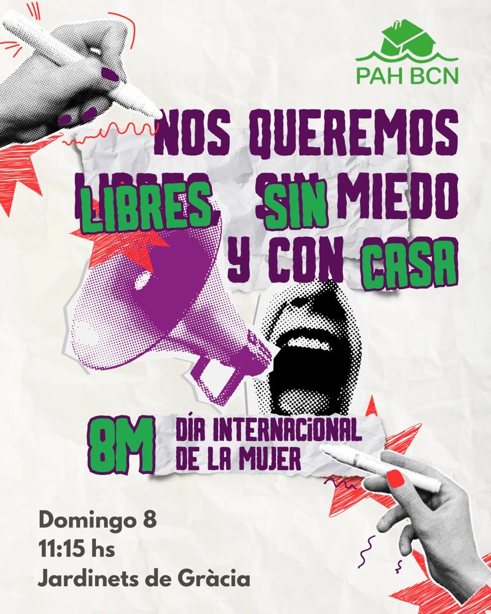 PAH_BCN's tweet photo. La lucha feminista nos ha marcado el camino de la solidaridad, el respeto por los derechos humanos y la fuerza de las comunidades y los comunes. 

Hoy más que nunca, cuando se bombardean escuelas y se restringen las libertades de las mujeres en todo el mundo, ¡movilicémonos! 💜💚 https://t.co/BFWqFPmV3w