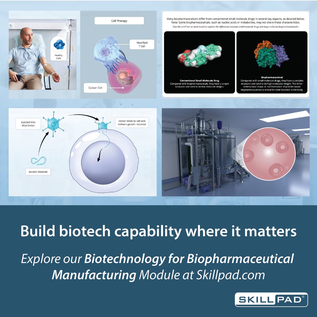 Skillpadcom's tweet photo. #Biopharmaceutical manufacturing starts with science.

Build #biotech capability where it matters.

Explore our Biotechnology for Biopharmaceutical Manufacturing suite at: https://t.co/UnDVBm7STQ

#BiotechManufacturing #GMPTraining #Biologics #CellAndGeneTherapy https://t.co/NK63KLCgmz
