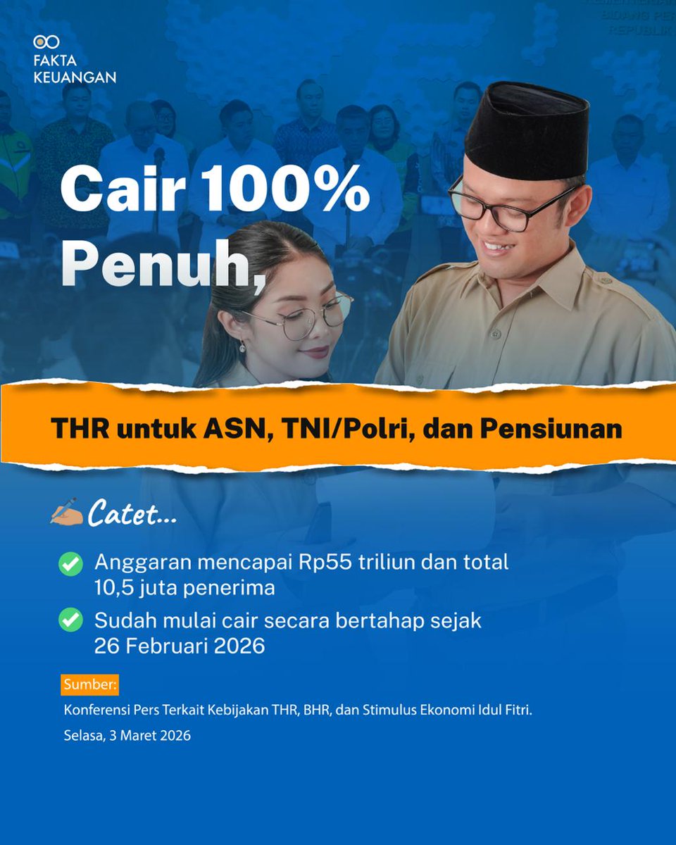 FaktaKeuangan's tweet photo. Biar nggak cuma nungguin hilal, mending cek aturan mainnya dulu biar hak kamu cair penuh dan no drama. Baca sampai habis biar #PahamDuluAja soal update THR &amp; BHR 2026! 💸✨ https://t.co/SJE3Z8XBlW