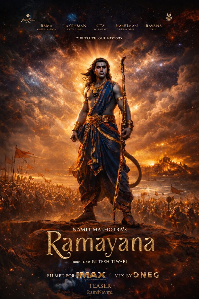vajraTheAstra's tweet photo. In 22 days the epic will be unleashed. Witness the #Ramayana teaser on #Ramnavmi 🏹

@WorldOfRamayana #RanbirKapoor @malhotra_namit  @niteshtiwari22 @TheNameIsYash @dneg https://t.co/rUQxQRXwTS