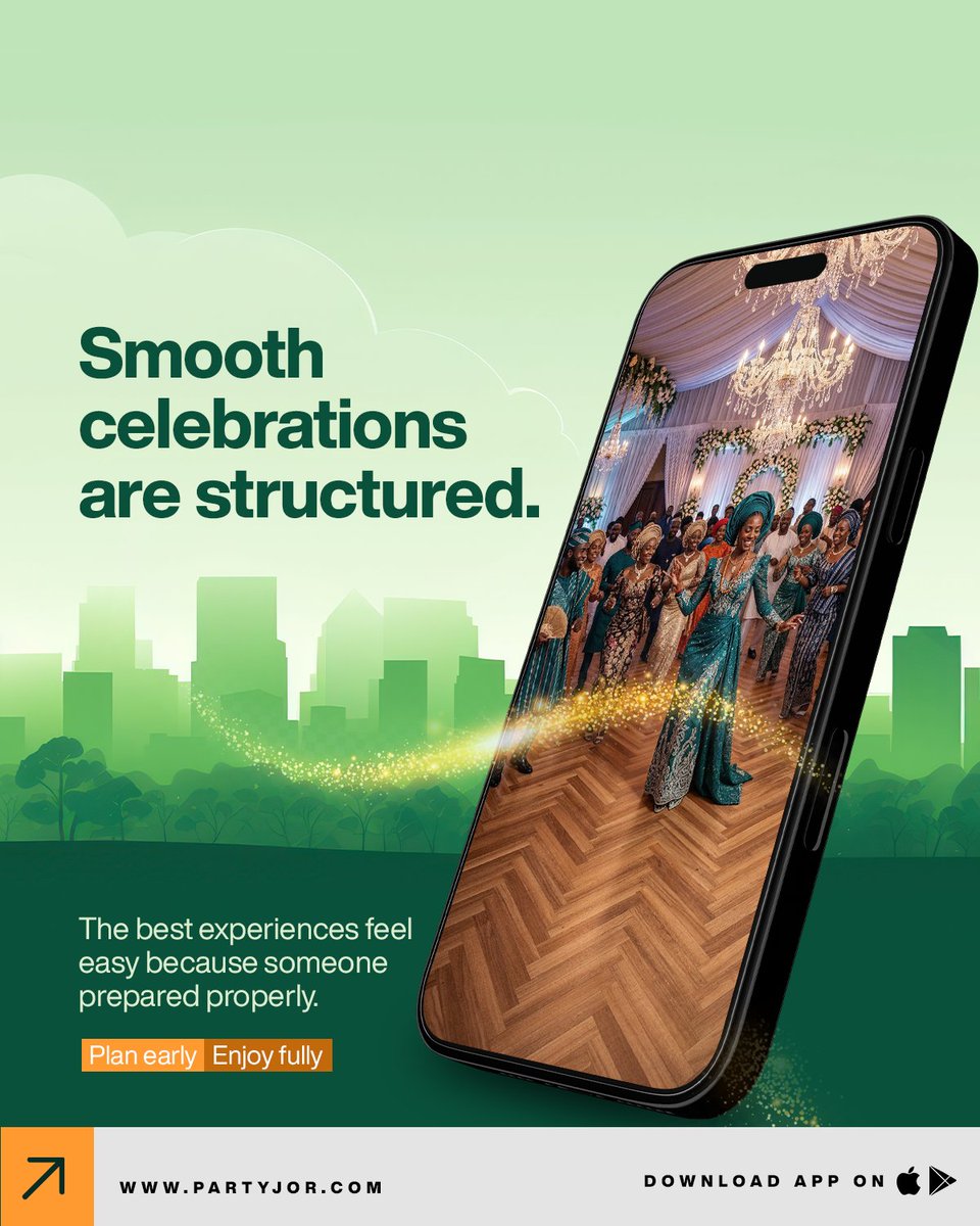 partyjor's tweet image. Smooth celebrations aren’t luck.

They’re structure.
Plan early.
Relax fully.

Enjoy the moment. 💚

#Partyjor #EventPlanning #CelebrateSmart #NaijaEvents #MomentsMatter #Chioma #Dangote #Wolves