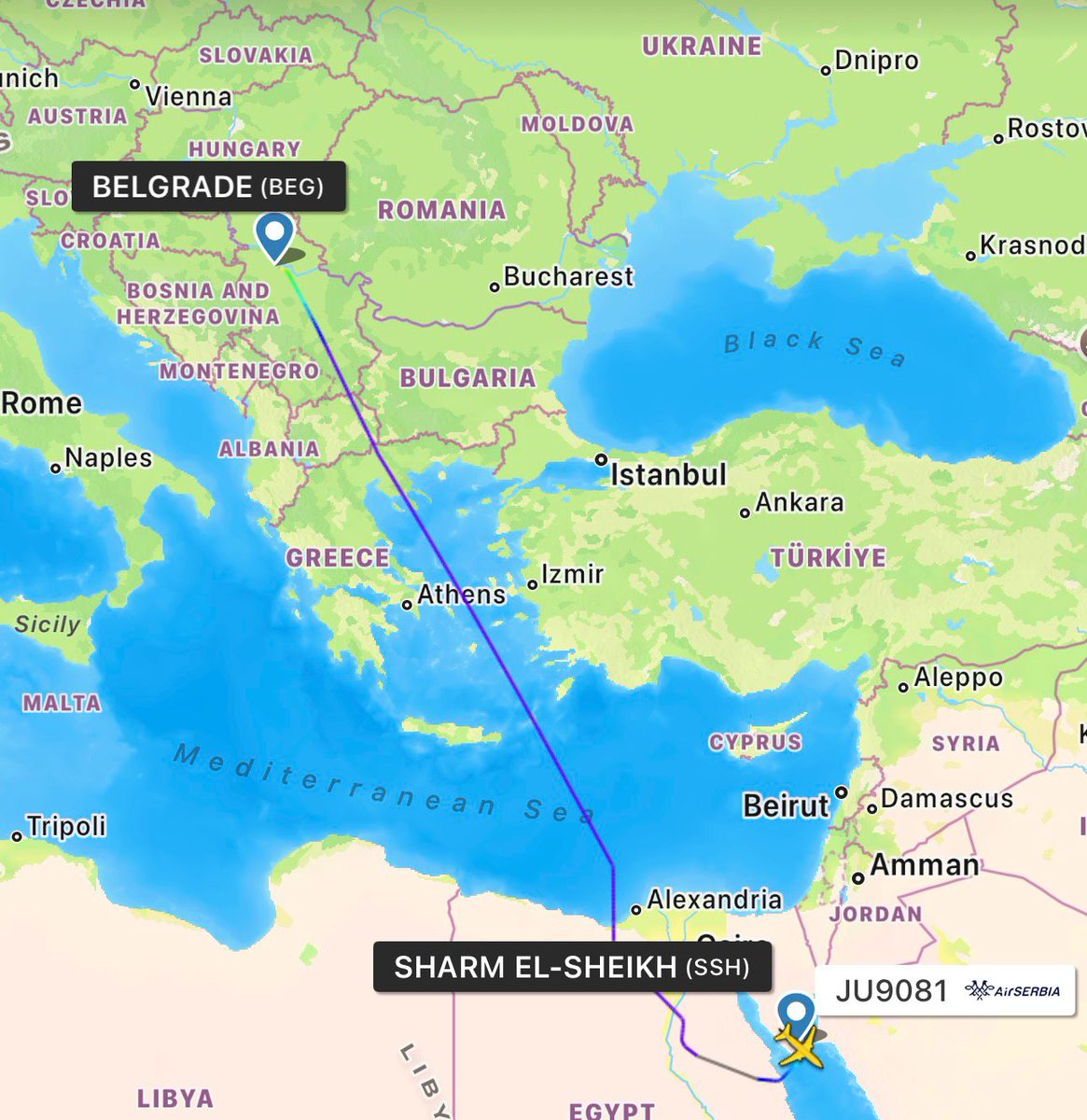 ✈️🇷🇸 UPDATE | @airserbia evacuation flights continue

🇦🇪 A new @airserbia evacuation flight (ASL9070) for Serbian citizens is currently en route from Belgrade to Dubai. The aircraft operating the mission is an Airbus A330-200 named “Mihailo Pupin.”

👨‍👩‍👦‍👦The aircraft has a capacity 