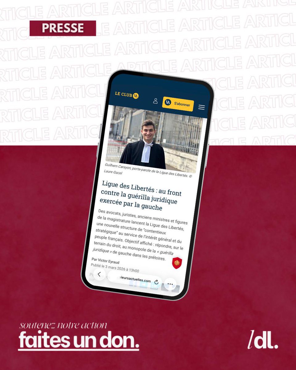 "Des avocats, juristes, anciens ministres et figures de la magistrature lancent la Ligue des Libertés, une nouvelle structure de “contentieux stratégique” au service de l’intérêt général et du peuple français. Objectif affiché : répondre, sur le terrain du droit, au monopole de
