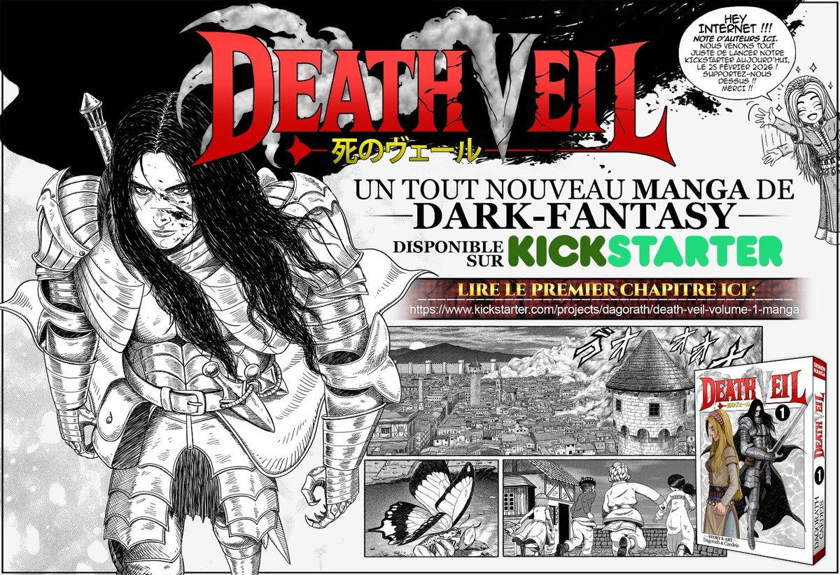 FlorentGorgesFR's tweet photo. Le projet #DeathVeil, manga français de dark fantasy graphiquement ultra abouti, à vraiment l’air cool! Ça fait plaisir, je vais soutenir. #Kickstarter https://t.co/5FpfWmznny https://t.co/zllHLGceDo