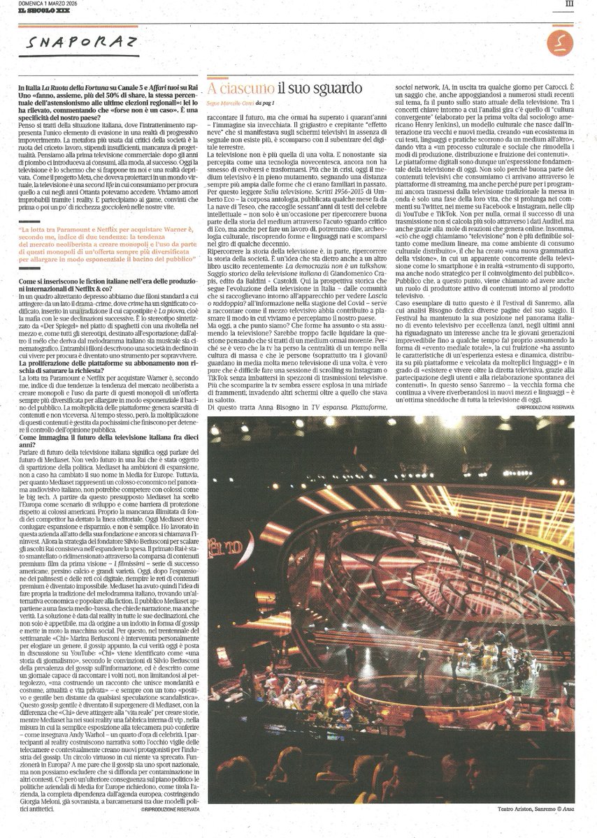Da leggere con attenzione.
Utile per chi ha domande sulla Rai del passato e la Rai di oggi.