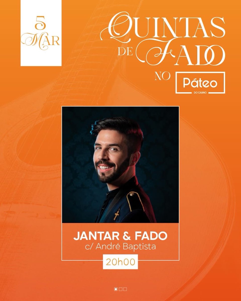 ABfado's tweet photo. A 5 de Março, André Baptista regressa ao Casino Figueira. Desta vez de forma mais intimista, trazendo para o Páteo do Casino o ambiente das casas de fado de Lisboa.

📞 Reservas 📞 233 408 400 📞
Páteo do Casino | Figueira da Foz https://t.co/W8tsJMaVIZ