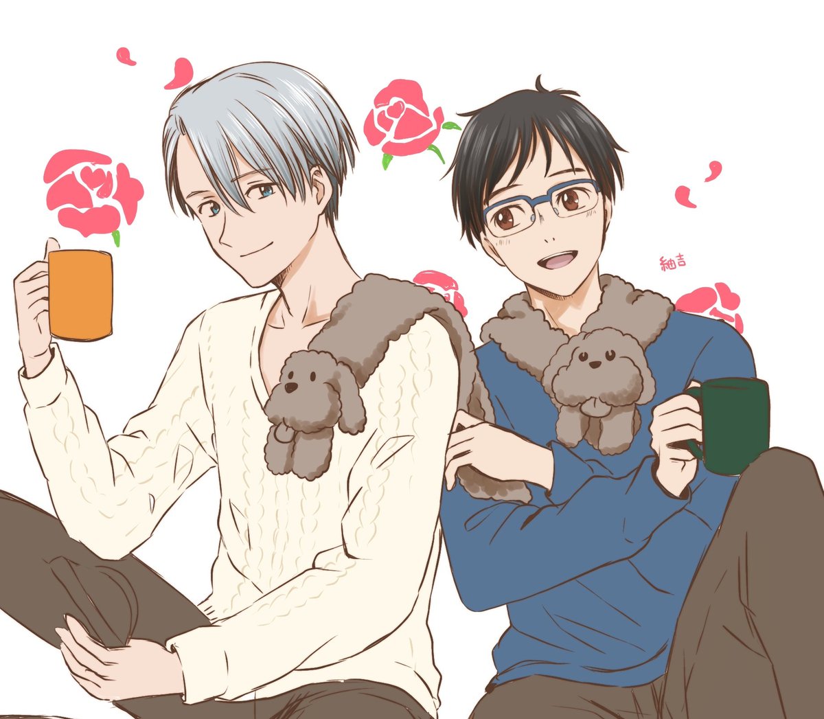 この絵のヴィク勇あるやないですかーーー好きなんよ🥺描けなかったけど💦そしてヴィが持ってるのが何かわかんなかったんだけども。