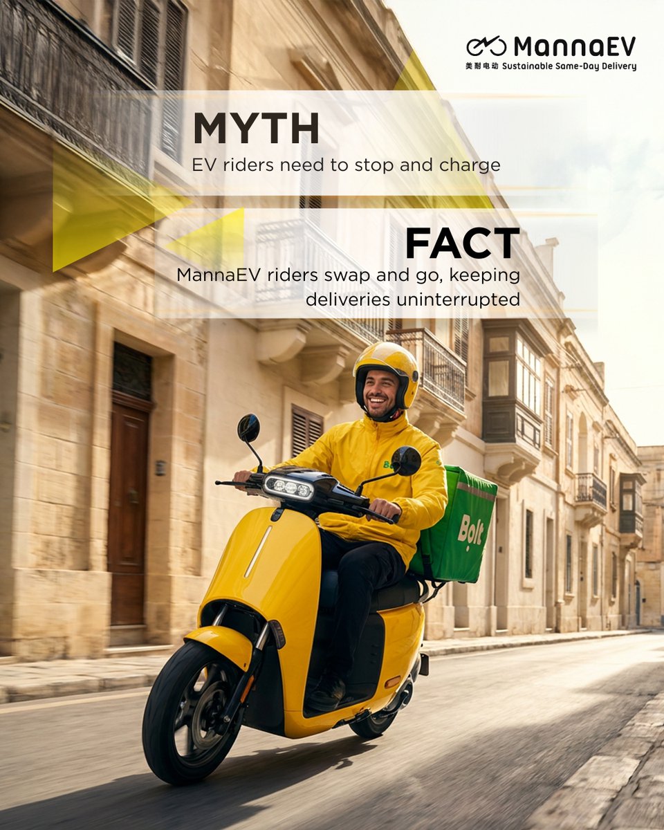 MannaEV_Global's tweet image. MYTH vs FACT ⚡

While others wait for batteries, MannaEV riders keep delivering. ⚡
Swap in seconds. Ride for hours. Zero downtime.
Want to ride smarter and faster? Join us! 🚀

📱 WhatsApp: +356 7962 4080
📧 Email: support@mannaev.com

#MannaEV #BatterySwapping #EVDelivery