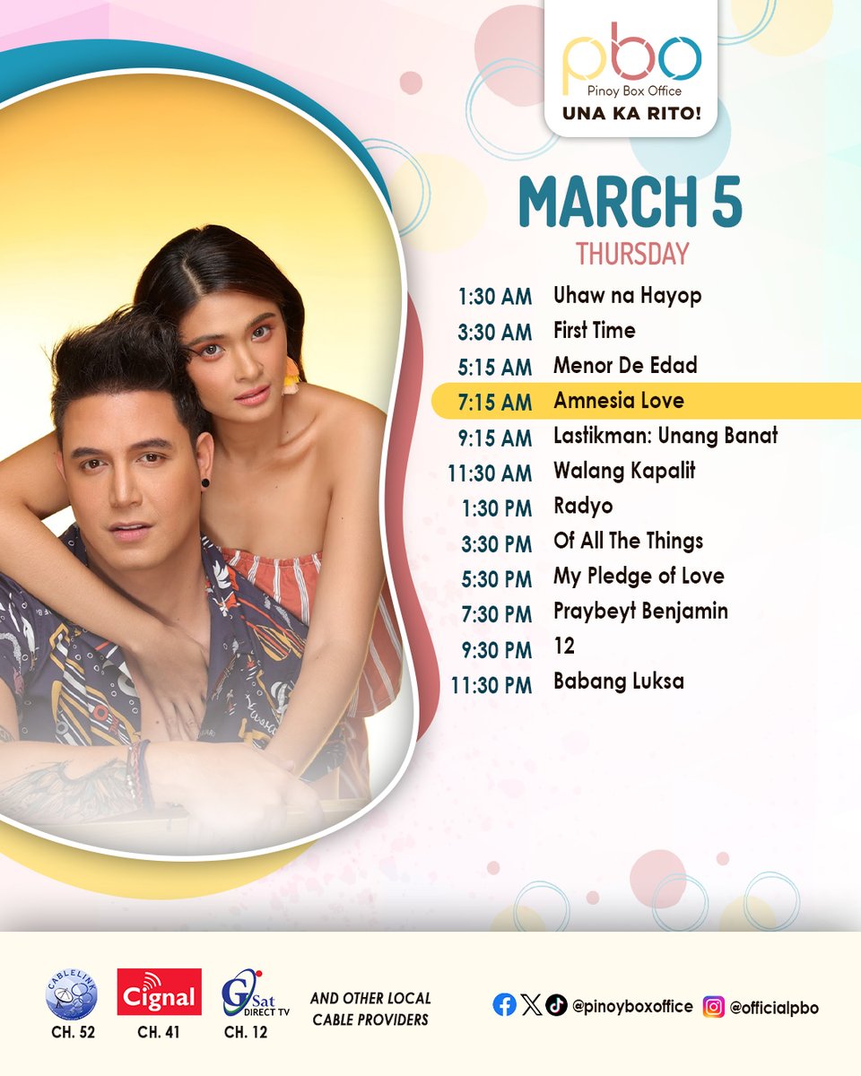 PinoyBoxOffice's tweet photo. Si baks, mai-in love sa isang girl nang dahil sa amnesia!?
Huwag kalimutang manood ng ๐๐บ๐ป๐ฒ๐๐ถ๐ฎ ๐๐ผ๐๐ฒ bukas nang 7:15 AM sa PBO.
Bisitahin ang aming website: https://t.co/hvXbVU0Vr1 #PBOSchedule #PinoyBoxOffice #UnaKaRito https://t.co/ps0V2CCtkt