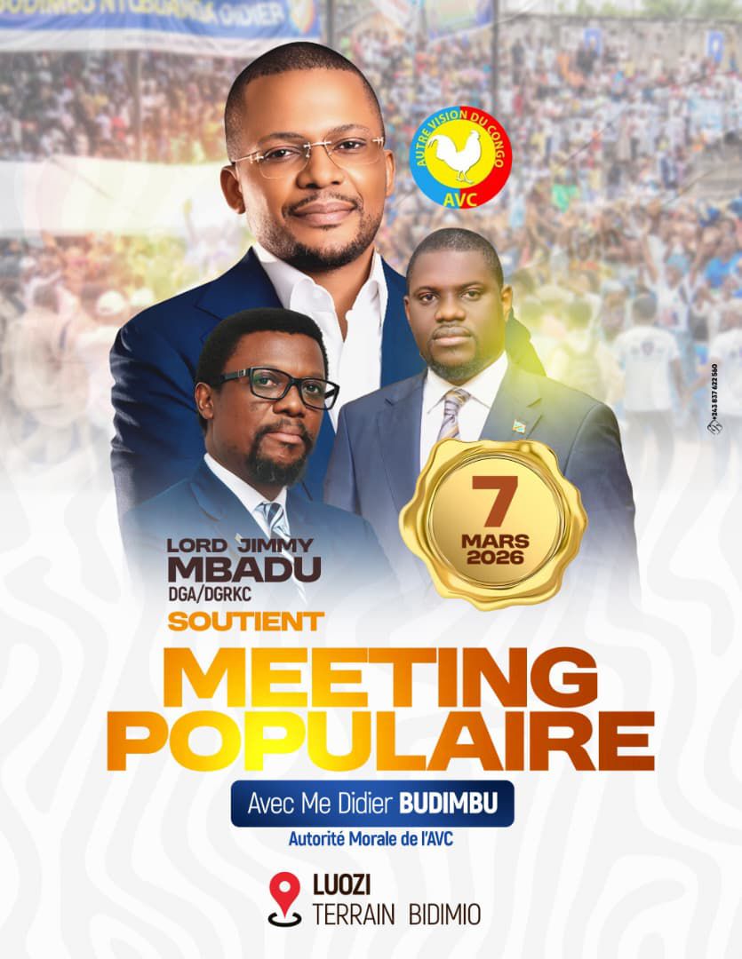 GabrielMavinga3's tweet photo. Le DGA T.O de la DGRKC Monsieur Lord Jimmy Mbadu soutient le meeting populaire de Me. Didier Bidimbu autorité morale du parti politique AVC. Meeting qui se tiendra en date du 07 mars donc ce samedi à LUOZI au terrain BIDIMIO. Une mobilisation générale est observée en province. https://t.co/Anx3X7LZea