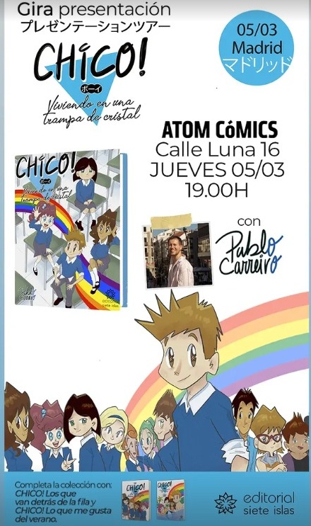 ATOMCOMICS's tweet image. Mañana jueves, día 5 de marzo, Pablo Carreiro estará en Atom Cómics firmando su nuevo cómic: CHICO! VIVIENDO EN UNA TRAMPA DE CRISTAL. 

Edita @edsieteislas 

#comicLGTBI #comicespañol #libreriasdebarrio #libreriasdeMadrid
atomcomics.net/chico-viviendo…