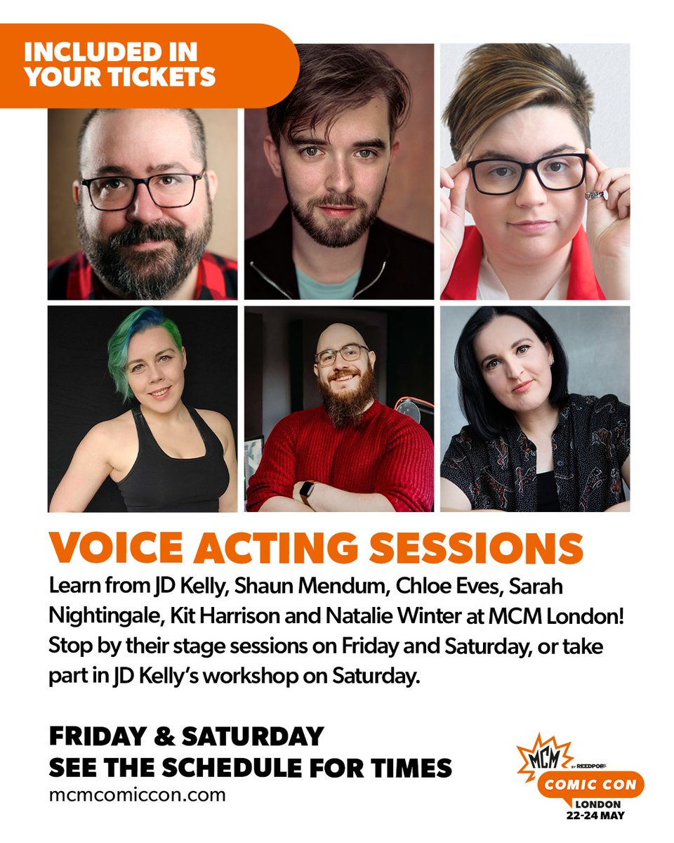 MCMComicCon's tweet photo. Learn from JD Kelly, Shaun Mendum, Chloe Eves, Sarah Nightingale, Kit Harrison and Natalie Winter at MCM London! 🎙️

🗓️ Friday and Saturday
⏰ See the schedule for timings
✨ Included in your tickets

Buy MCM tickets: https://t.co/ZeKjzqoVe9 https://t.co/Vf0qHA899N