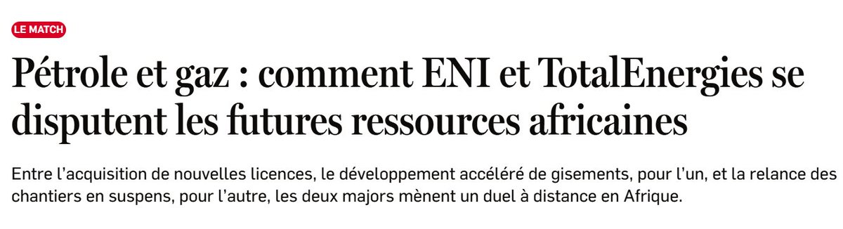 PolicyCenterNS's tweet photo. 🗞️ #INTHEPRESS
"Si Eni et TotalEnergies aspirent à devenir des groupes multi-énergies, « leurs activités restent dominées par le pétrole et le gaz naturel en Afrique », affirme Francis Perrin. Pour le chercheur associé au PCNS, les principales opérations africaines sont de plus en plus offshore pour les deux groupes. Cependant, le duo de concurrents, qui développe, à moindre échelle, des projets d'énergies renouvelables, et également de biocarburant, évolue sur une trajectoire de production de pétrole et de gaz aux antipodes".
🔗Lire maintenant: https://t.co/3Arqm78ZsM