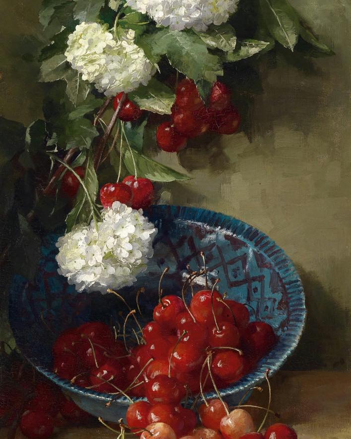 Clara Von Sievers, 19. yüzyıl sonunun o görünmez kadın ressamlarından... yani Rachel Ruysch'tan sonra, Georgia O'Keeffe'den önce. Bu kirazlar sadece meyveler değil; bastırılmış bir yeteneğin, sessiz bir isyanın, zarif bir öfkenin manifestosu.