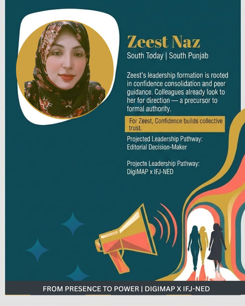 digimappk's tweet photo. Zeest Naz (Punjab/ICT) | South Today

Editorial pathway. Collaborative leadership. High growth potential.

#FromPresenceToPower #WomenLeadership #DigiMAP #IFJ #NED #WomenInMedia

@south https://t.co/9MatJG5Bpi