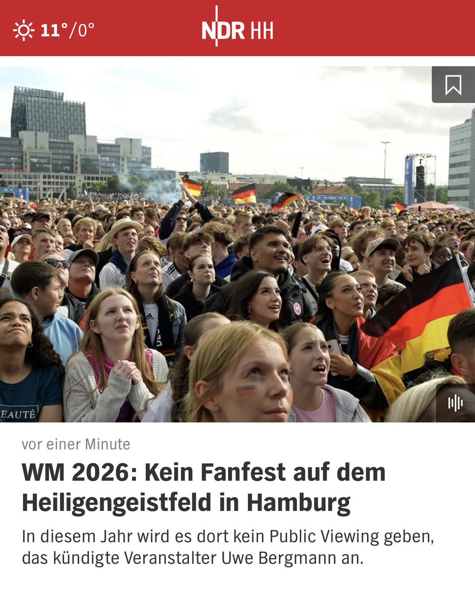 „Wir lassen uns unsere Art zu leben nicht nehmen!“

Keine Fanfest mehr, insbesondere aufgrund zu hoher Sicherheitskosten.
ndr.de/nachrichten/ha…