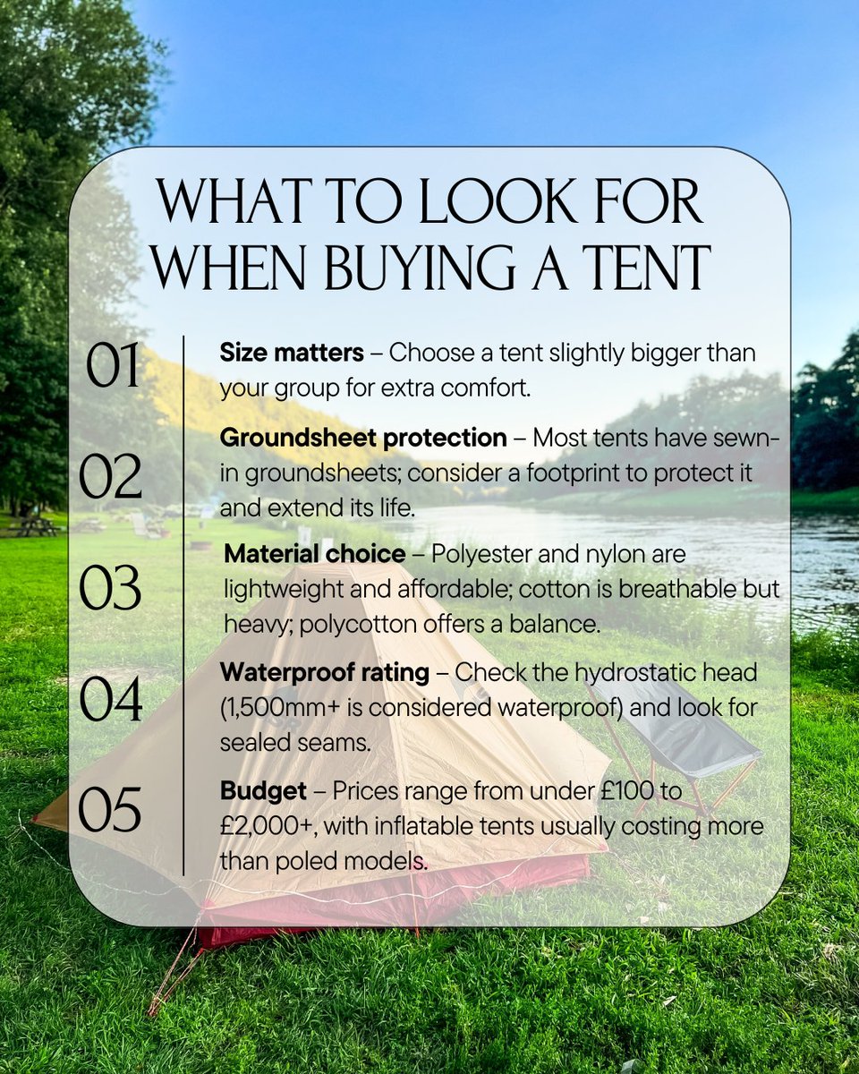 Campingmagazine's tweet image. Buying a tent?🏕️

From size and materials to waterproof ratings and budget, there’s more to consider than just how it looks pitched on a campsite.

What’s your top priority when tent shopping? 

#campingtrip #campinggear #equipment