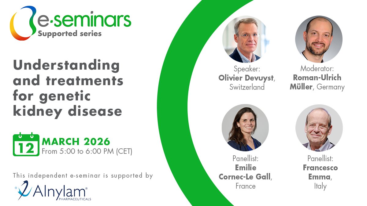📢 Join us at new e-seminar series "CKD and genetic disease: a broader approach": *Understanding and treatments for genetic kidney disease*

📅 March 12, 2026, at 5:00 PM (CET)⁣⁣

Register now 👉 bit.ly/4u6Ovcv