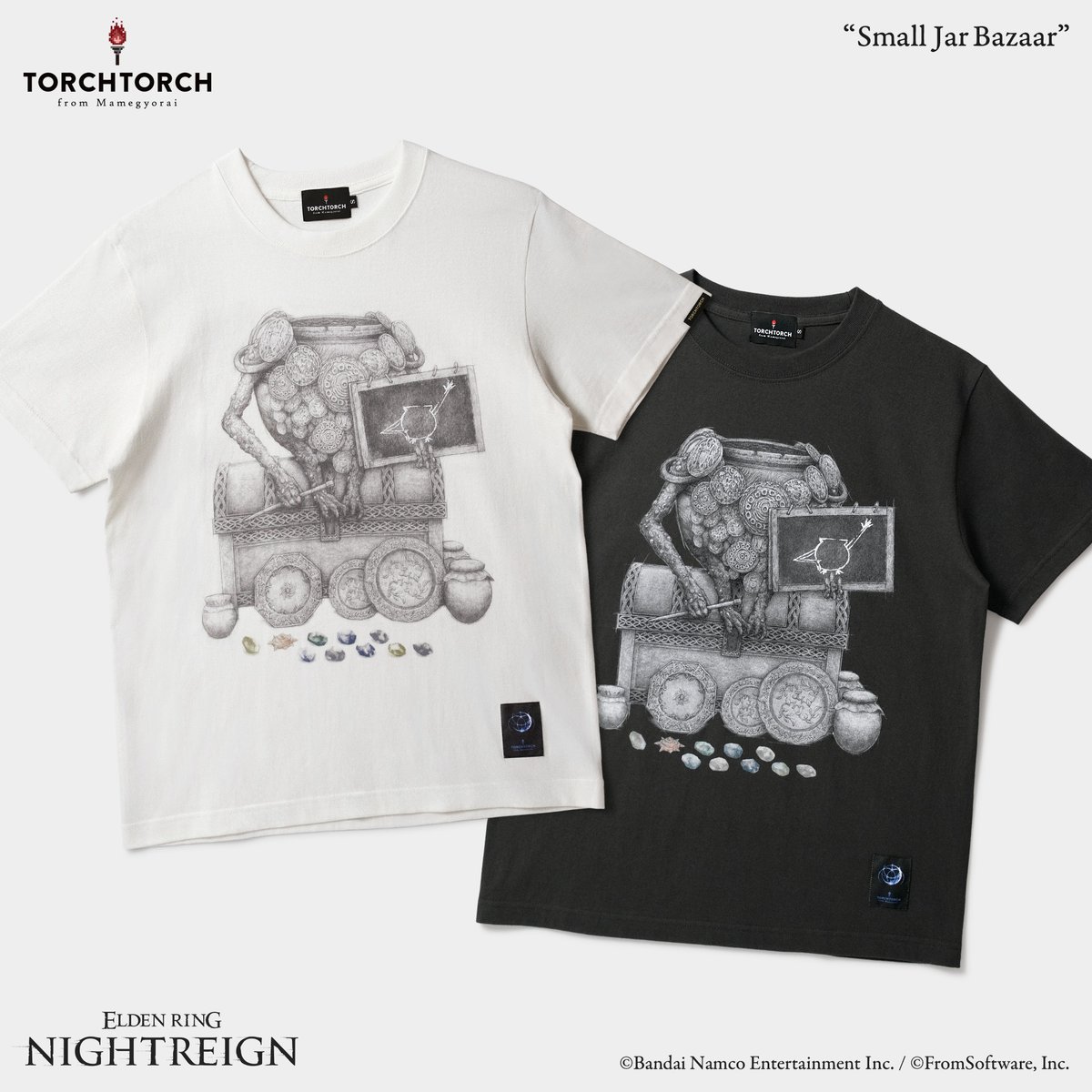 torchtorch_jp's tweet photo. 【心斎橋店リニューアル記念 先行発売①】
『ELDEN RING NIGHTREIGN』より、「小壺の商人のTシャツ」が登場です。遺物や献器の購入ですべてのプレイヤーがお世話になった小壺の姿を、イラストレーター・芳川氏@ysqw_が描き下ろしました。後日の一般販売に先駆け、心斎橋店にて先行発売いたします。 https://t.co/Ib8W2Zyfa4